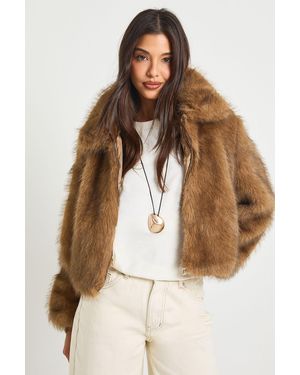Boohoo Faux Fur Oversized Collar Bomber Jacket - Brown