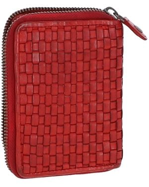 Ashwood Leather Vintage Woven Zip Around Small 6 Card Coin Purse - Red