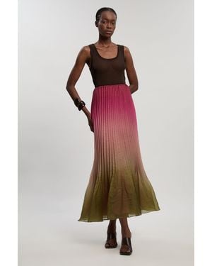 Karen Millen Pleated Slub Organdie Woven Maxi Skirt - Red