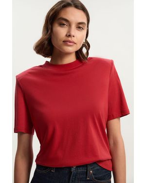 Karen Millen Power Shoulder Jersey T-Shirt - Red