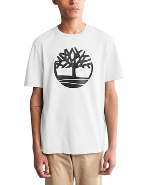 Timberland T Shirts Kennebec River Tree Logo Crew Neck Pullover Summer Top - White
