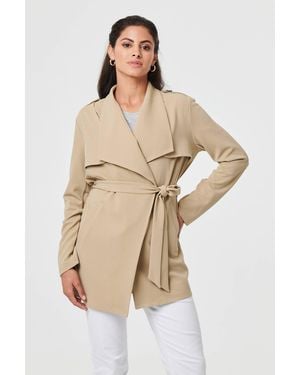 Izabel London Self Tie Thigh Length Lightweight Coat - Natural