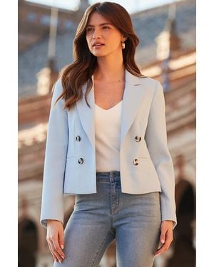 Sosandar Pastel Cropped Tailored Blazer - Blue