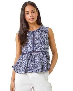 Roman Petite Floral Print Trim Vest Top - Blue