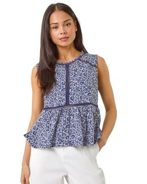 Roman Petite Floral Print Trim Vest Top - Blue