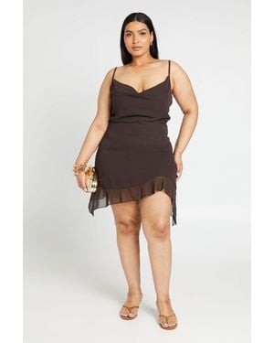 Boohoo Plus Cowl Neck Strappy Mini Dress - Brown