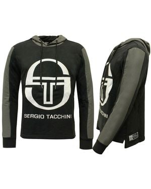 Sergio Tacchini Graphic Logo Long Sleeve Pullover Hoodie 37665 177 - Black