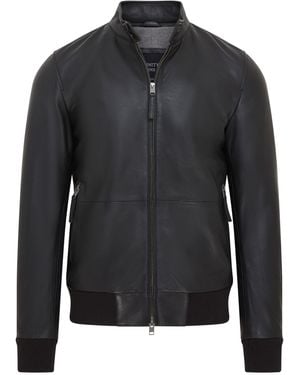 Infinity Leather Retro Bomber Jacket - Black
