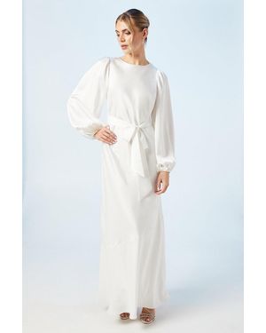 Oasis Open Back Blouson Sleeve Satin Wedding Dress - White
