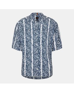 BOSS Collared Neck Spread Collar Short Sleeve Shirt - Blue