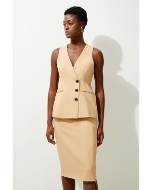 Karen Millen Tailored Side Split Midi Pencil Skirt - Natural