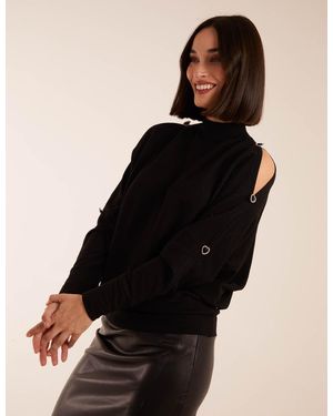 Blue Vanilla High Neck Heart Diamante Cold Shoulder Jumper - Black