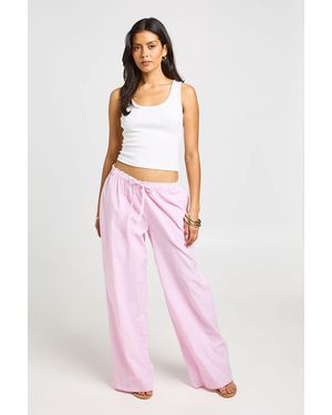 Boohoo Cotton Poplin Striped Lace Trim Wide Leg Trousers - Pink