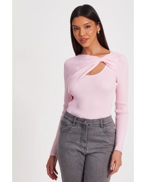 Quiz Knitted Bow Detail Top Viscose - Pink