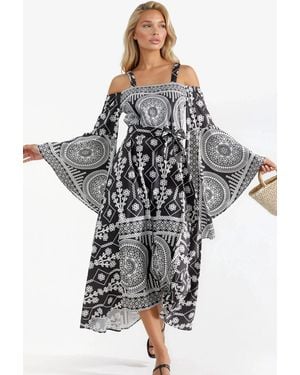 Msn-Collection Strapless Geometric Cut Out Maxi Dress - Black