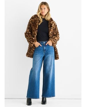 Gini London Print Faux Fur Coat Jacket - Brown