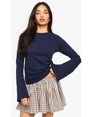 Boohoo Cotton Flare Sleeve Top - Blue