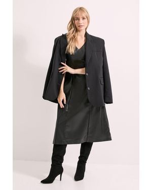 PRINCIPLES V Neck Fit & Flare Pu Midi Dress - Black