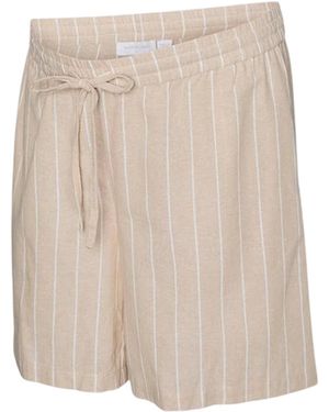 Mama.licious Ladies Vertical Stripe Relaxed Fit Shorts (Pale) Cotton - Natural