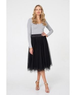 Izabel London Reversible Knit Mesh Texture Midi Skirt - Black