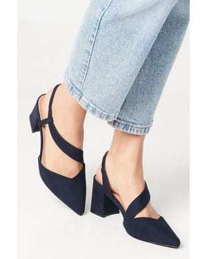 Wallis Wide Fit Eve Asymmetric Strap Block Heel Pointed Court Shoes in  White | Lyst UK