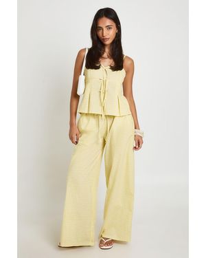 Boohoo Gingham Bow Detail Cami & Wide Leg Trouser Co-Ord - Natural