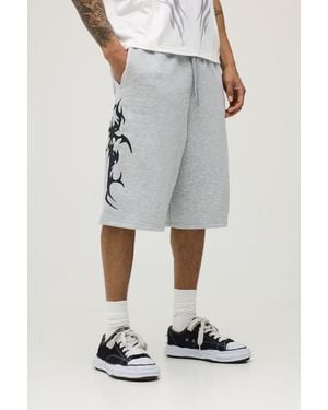 BoohooMAN Gothic Printed Bermuda Jort - Grey