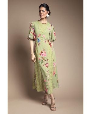Oasis Lace Fit And Flare Midi Dress - Natural