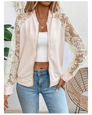 Everyday the Label Lace Baseball Collar Zip Up Jacket - Multicolour
