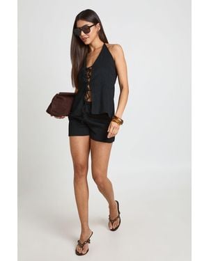 Boohoo Plisse Flippy Shorts - Black