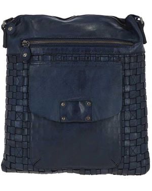 Ashwood Leather 'Estasi' Woven Classic Large Vintage Crossbody Bag - Blue