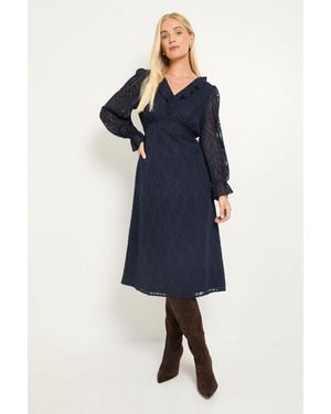 Wallis Petite Burn Out Ruffle Midi Dress - Blue