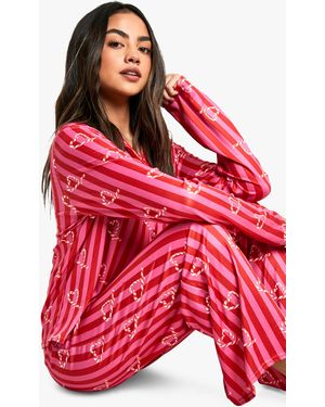 Boohoo Christmas Candy Cane Long Sleeve Trouser Set - Red
