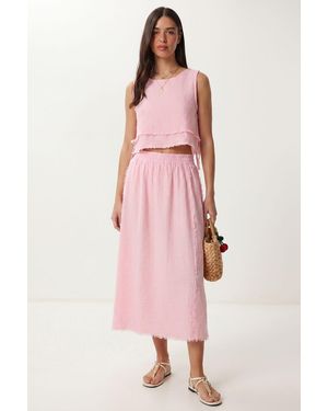 Happiness İstanbul Cotton Sleeveless Blouse And Midi Skirt Set - Pink