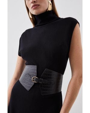 Karen Millen Leather Wide Waist Belt - Black