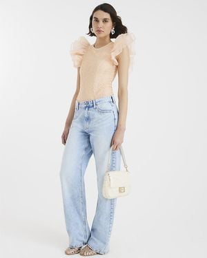 River Island Bodysuit Short Sleeve Lace Ruffle Nylon - Blue