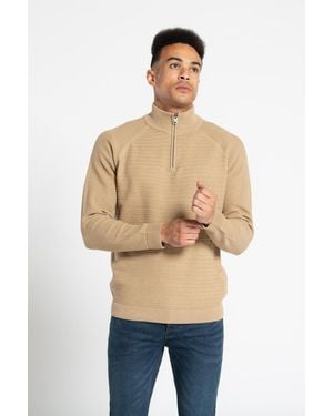 Kensington Eastside Recycled Cotton Blend 1/4 Zip Textured Jumper - Natural