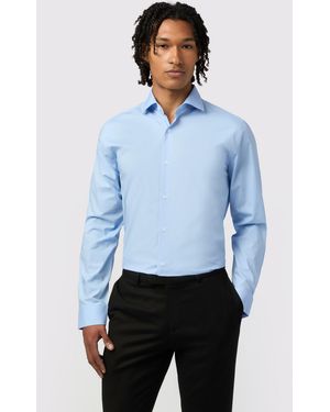 Limehaus Slim Fit Poplin Single Cuff Cutaway Collar Shirt - Blue