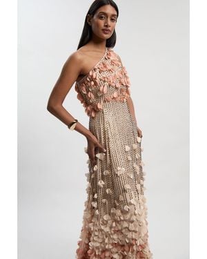 Karen Millen Petite Floral Applique One Shoulder Woven Maxi Dress - Pink