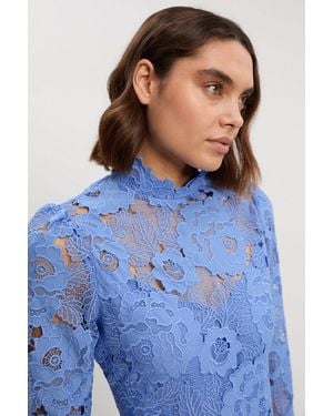 Karen Millen Petite Guipure Lace High Neck Woven Mini Dress - Blue