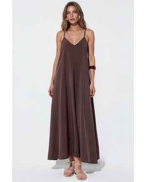Busem Sleeveless Satin Maxi Dress - Brown
