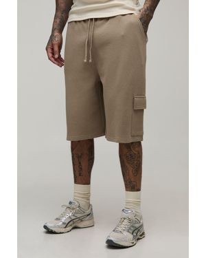 BoohooMAN Tall Baggy Fit Cargo Waffle Shorts - Natural