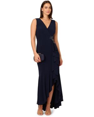 Adrianna Papell Studio Ruffle Flounce Jersey Gown - Blue