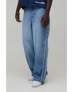 BoohooMAN Side Stripe Parachute Fit Jeans - Blue