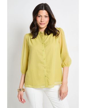 Wallis Check Organza Collarless Blouse - Yellow