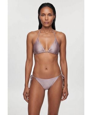 Karen Millen Metallic Bikini Top With Bead Detail - Grey