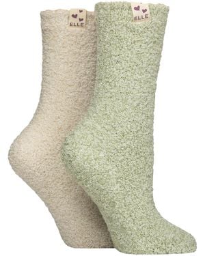 Elle 2 Pack Ladies Two Tone Cosy Bed And Home Socks - Green