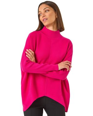 Roman Ribbed High Neck Jumper - Pink