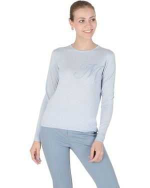 Crown of Edinburgh Cashmere Long Sleeve Art 004 Light Letter M - Blue