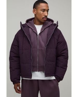 BoohooMAN Regular Fit Check Hooded Puffer - Purple